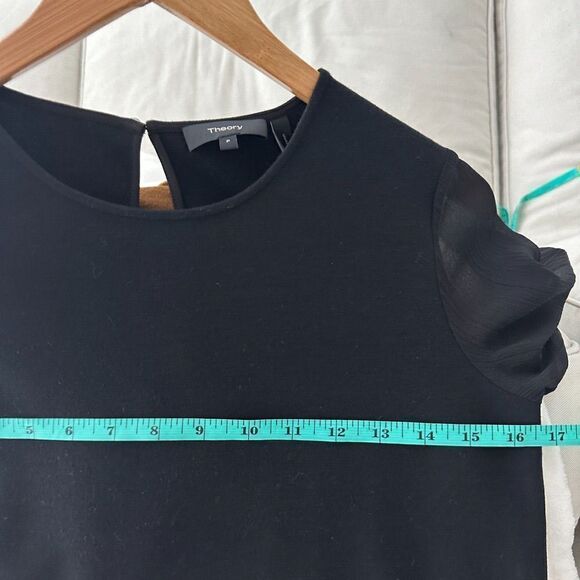 Theory Blouse Womens 0 Black Wool Silk Lexanda Bell Sleeve C Idol Jersey Top - Picture 9 of 9